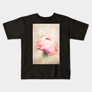 Textured photo of a pink peony Kids T-Shirt